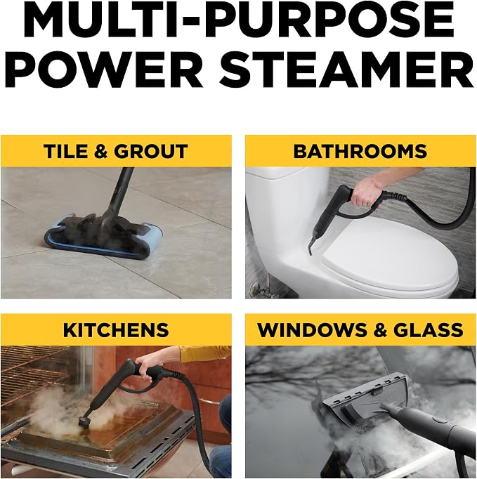 Wagner Spraytech 915e Multipurpose Steam Cleaner, 18 Accessories | On-demand steamer includes 18 accessories for floors, household surfaces and wallpaper removal.
