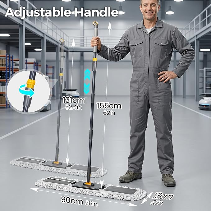 36" Commercial Dust Mop for Floor Cleaning, Heavy Duty Industrial Mop | Sweeping Broom with 3 Mops Pads, Industrial Mop for Hardwood, Tile, Gym, Office, Mall, Warehouse