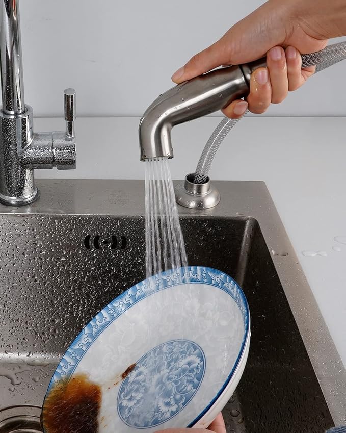 Universal Kitchen Sink Spray Head/Hose/Holder Set, Brushed Nickel | NSF/ANSI/CAN 372 Certified, Quick Side Connector Compatible with Moen Faucet Sprayer Head, Kitchen Sink Faucet Attachment