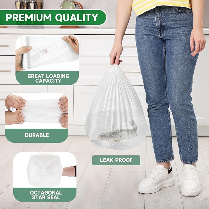3 Gallon Mini Biodegradable Trash Bags - White Small Garbage Bags For Bathroom Can 100 Count 12 Liter Compostable Waste Basket Unscented Kitchen Office Car Liners Strong Thick Chenyucheng