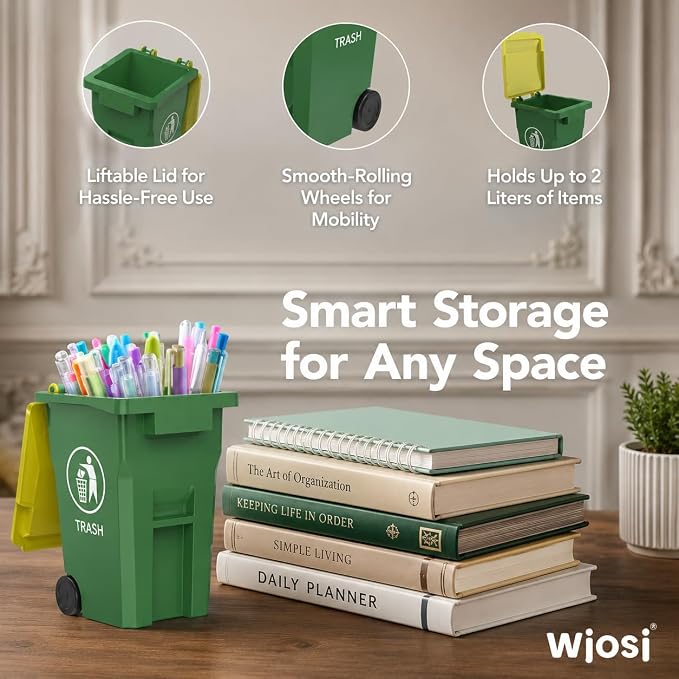 Mini Trash Can/Recycle Bin Pencil Holder for Desks, Blue/Green | Tiny Trash Can, Mini Desk Garbage Can, Funny Pen Holder, Mini Trash Bin, Desk Organizer