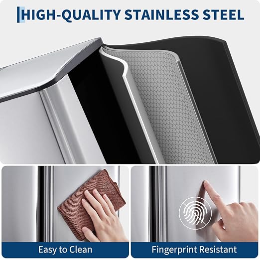 TrailBlaze Triple Compartment Stainless Steel Trash & Recycling Bin Combo – 16 Gallon, Removable Inner Buckets, Collapsible Foot Pedal – Step-On Garbage Can for Kitchen, Home, Office