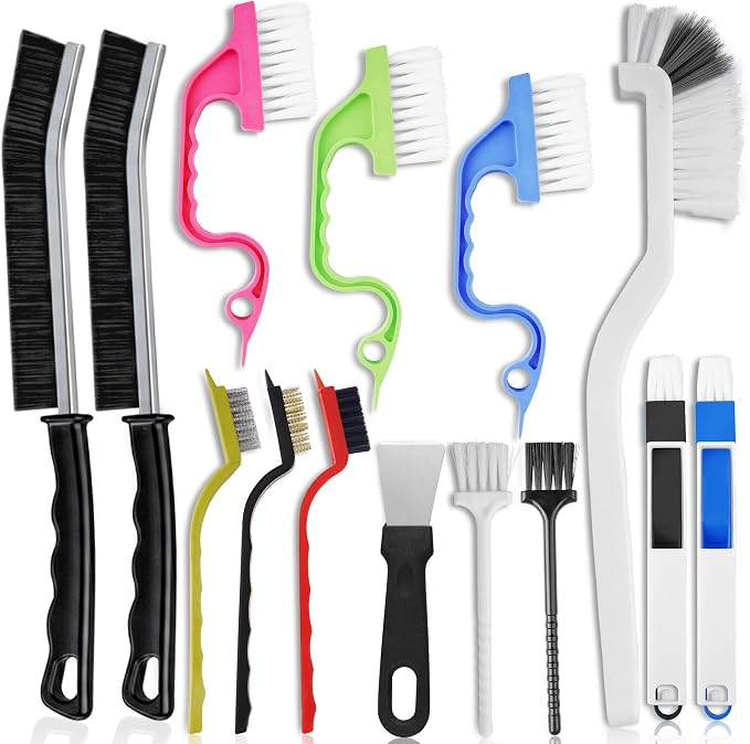 14 Pcs Crevice Cleaning Brush Set – Hard Bristle Cleaning Tools for Grout, Tile Floors, Gaps & Narrow Spaces – Multi-Purpose Grout Scrub Brush for Cleaning Bathroom, Shower, Window Tracks, Kitchen | Multi-Purpose Grout Scrub Brush for Tile Floors, Bath...