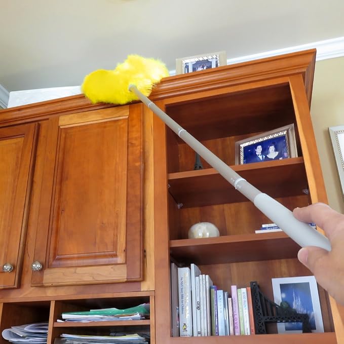 Evelots Ceiling Fan Blade Brush Cleaner - Long Extension Pole - Brush Both Sides at the Same Time - Scratch Resistant Microfiber Feather Cobweb Duster - Extra Long with Reach up to 9 Feet