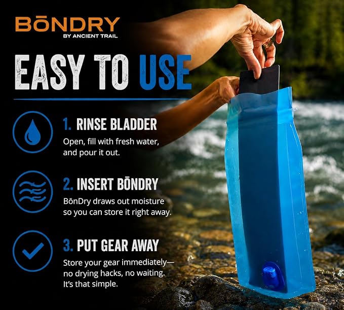 BōnDry Hydration Bladder Dryer - Patented USA-Made Insert for Hydration Packs, Reservoirs, Water Bladders & Containers with Poor Airflow