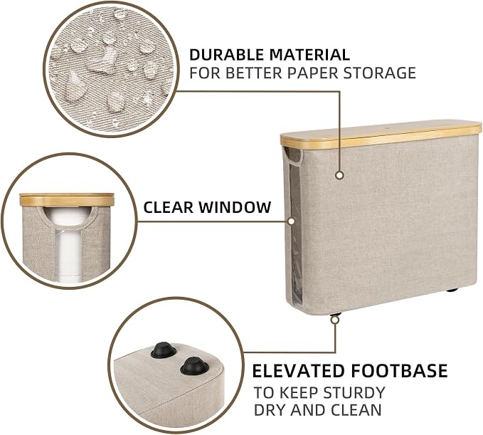 StorageWorks Toilet Paper Storage Basket with Bamboo Lid & Window | See Rolls at a Glance with Clear Window, Holds 12 Regular or 9 Mega Rolls for Bathroom Toilet Paper Storage, Brown