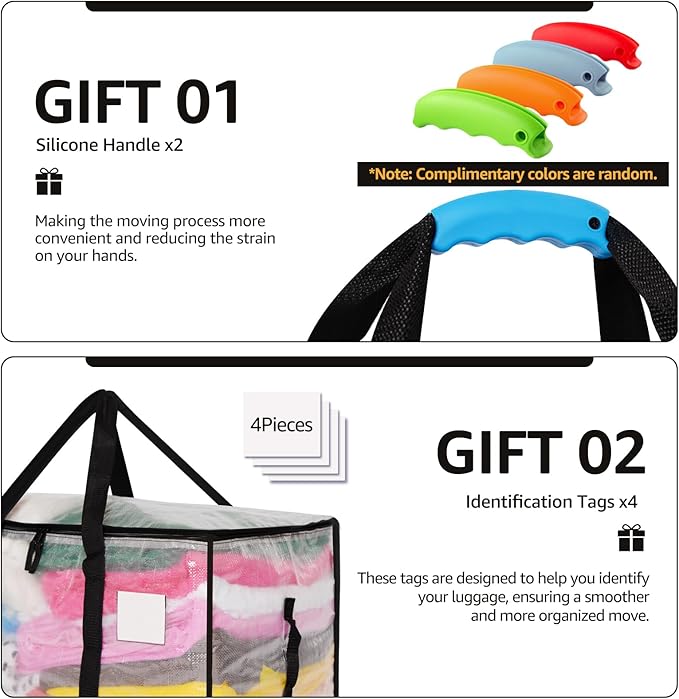 Moving Bags Heavy Duty Extra Large, Alternative for Moving Boxes & Moving Supplies,Clear Storage Bins with Lids, Plastic Packing Tote, Storage Bags for Clothes with Handles & Zippers(Clear, 10 Pack)