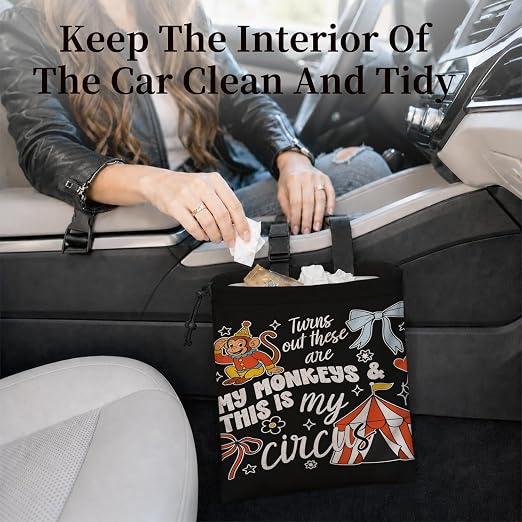 Coquette Bow Funny Car Garbage Bag Canvas Trash Can | Turns Out These Are My Monkeys Drawstring Car Trash Bag Hanging for Back Seat with Adjustable Buckle