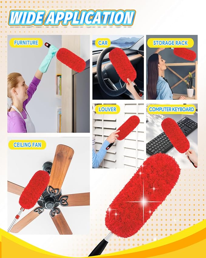 KEEPOW 2Pc Microfiber Duster Refills Compatible with OXO Good Grips Duster | Reusable Dusters Refill Compatible with OXO Good Grips Microfiber Extendable Dusters for Cleaning, Red, Handle Not Included