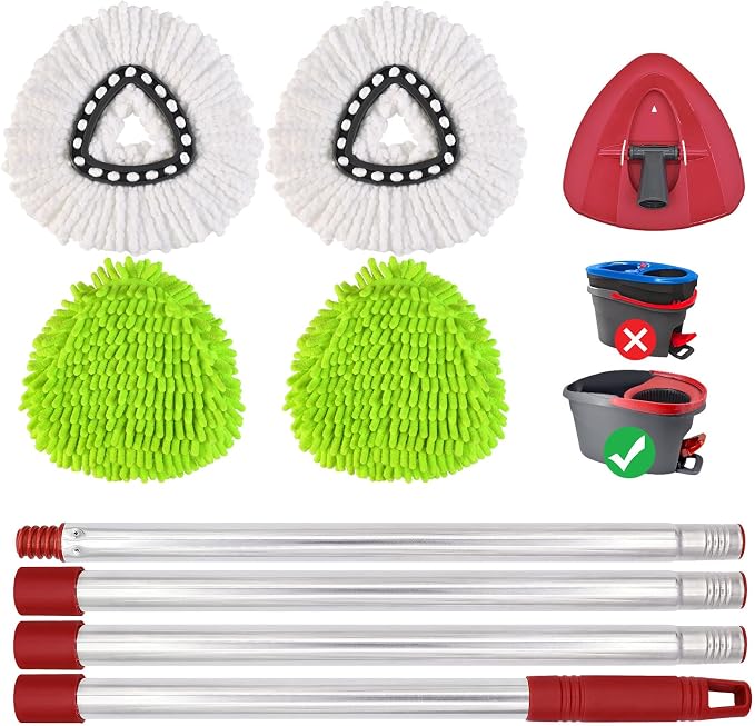 Spin Mop Replacement Head Base Handle, 4-Section 30-to-58 inch Mop Replacement Stick Compatible with Ocedar Handle for Easy Wring Mops Refills 6 Pack