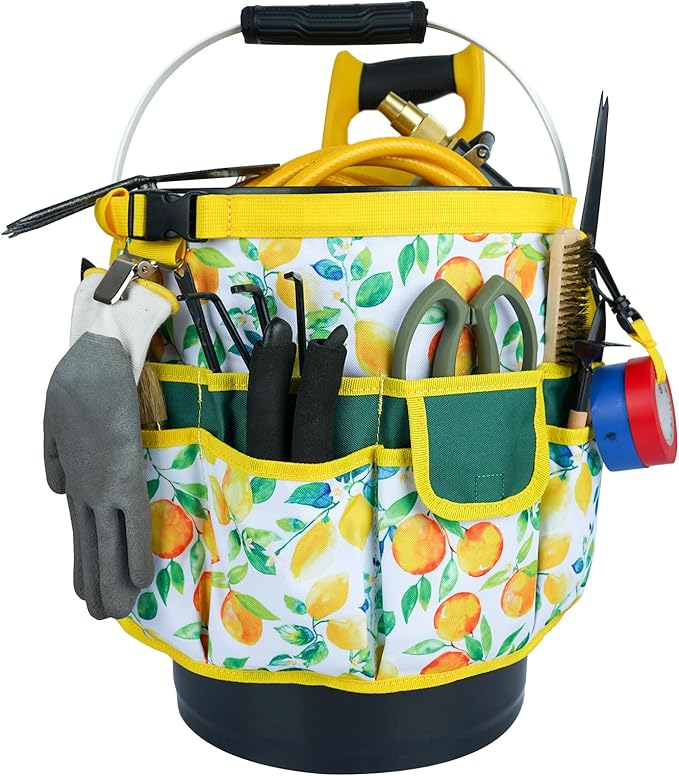 MELOTOUGH Bucket Caddy Organizer Bucket Tool Organizer for Garden Tools Fit 3.5 to 5 Gallon Bucket (Yellow Flower)