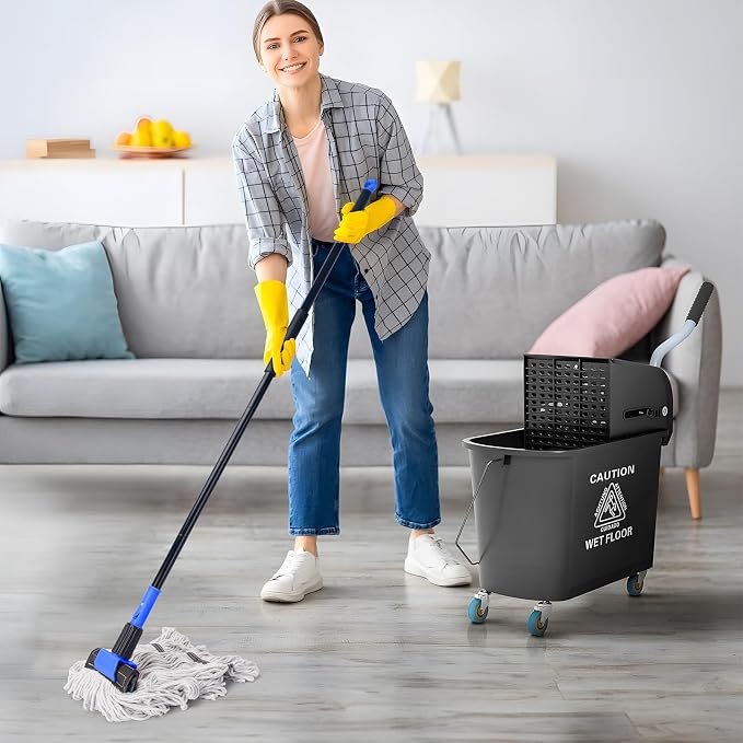 KeFanta Heavy Duty Mops for Floor Cleaning,60" Commercial Industrial Mop | Long Handle, Looped-End String Cotton Wet Mop for Home, Kitchen, Garage, Office and Concrete/Tile Floor