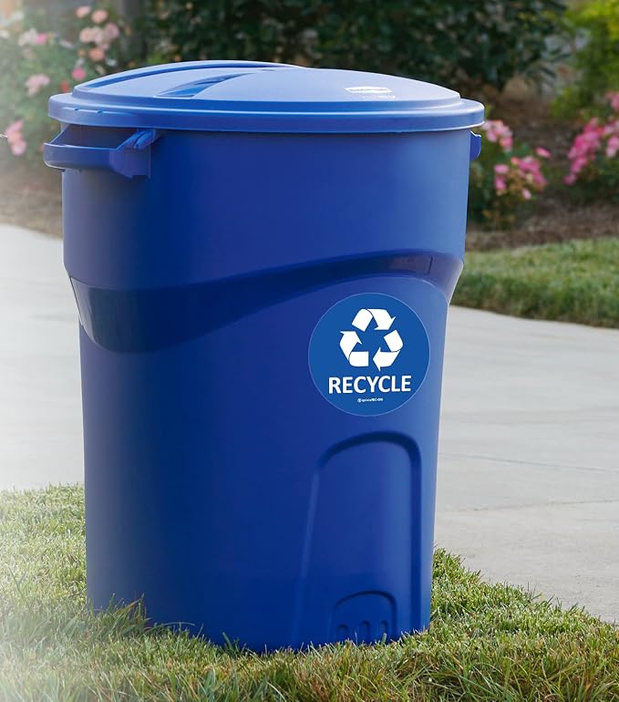 IGNIXIA Recycle Stickers for Trash Can, (Pack of 02) 6x6 Inches Large Blue (Blue and Black)