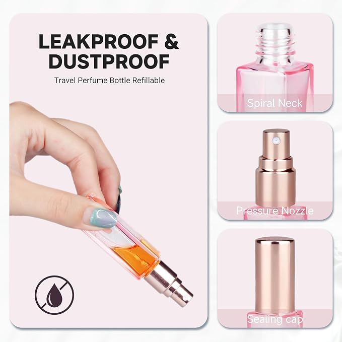 Perfume Travel Refillable 3 Pack 10ml Leak Proof Travel Perfume Bottles | Leak Proof Glass, Easy Refill, TSA Friendly Size, Fine Mist Spray Perfume Atomizer Ideal for Travel, Purse and Daily Carry