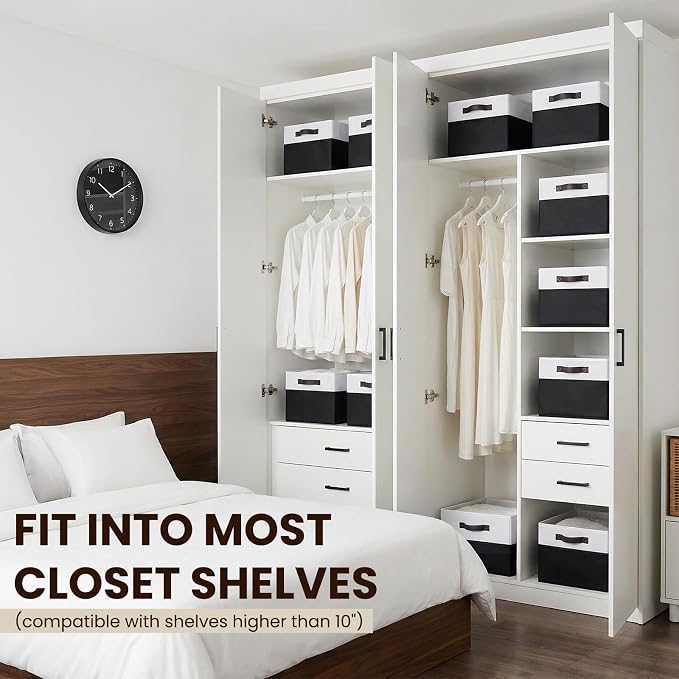 Large Storage Bins for Shelves 4 Pack, Closet Storage Baskets for Clothes Blanket Beddings Towels, Collapsible Fabric Closet Organizer Bins with Handles/ Laundry Room Organization