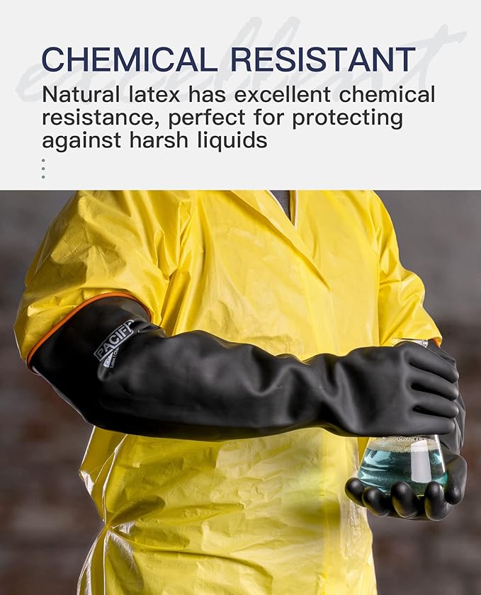 PACIFIC PPE 22 Inch Latex Chemical Resistant Gloves, Heavy Duty, Waterproof | Puncture resistant, acid, oil and alkali resistant, waterproof, reusable protection for industrial cleaning and gardening