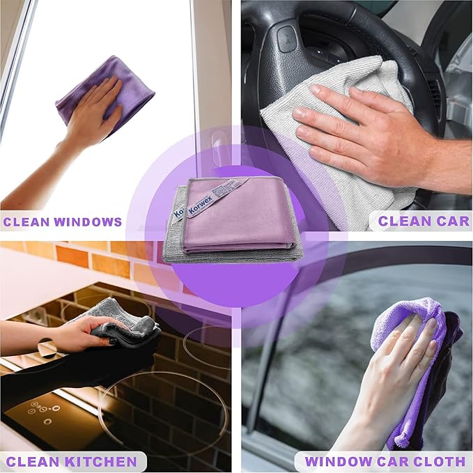 Longmann Set of 2 NΘrwex Basic Package Window Cleaning Cloth and Enviro Cloth Glass Cloth, Cleaning Cloth, Streaks Scratches Free (2 Purple and 2 Grey)