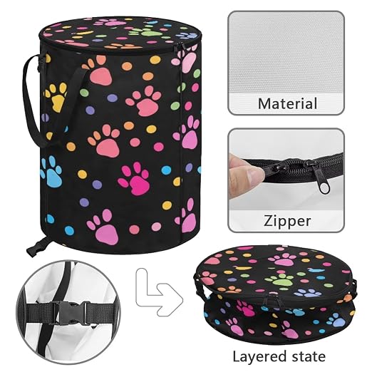 Collapsible Trash Can with Lid, Colorful Paw 24 Gallon Camping Trash Can with Handles Waterproof Portable Recycling Bin for Yard Garden Waste Pop-Up Storage Bags for Toys Clothes