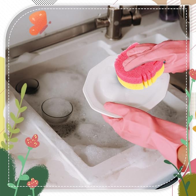 FillTouch Cat 3 Pcs Scrub Sponge, Pink, Yellow, Purple | Soft Non-scratch Cat Sponge, Dual Sided, Temperature Sensitive, Easy Clean, Multi Functional Sponge for Kitchen, Bathroom