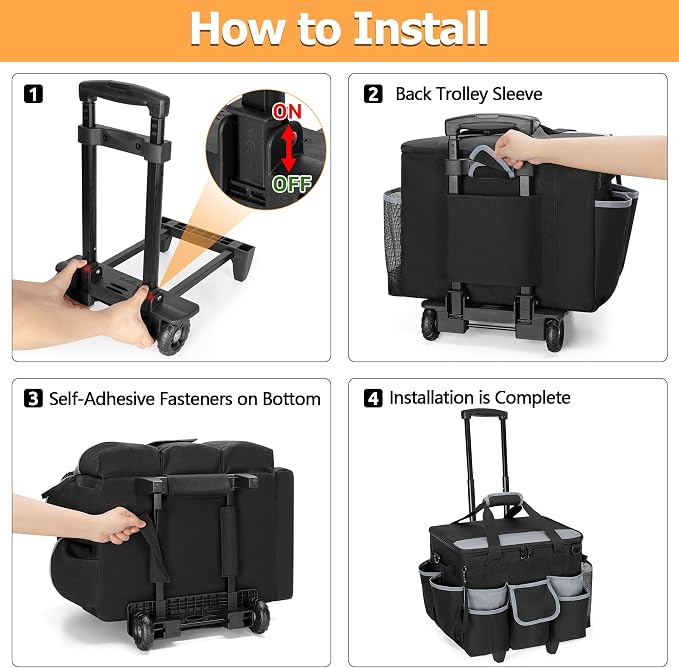 HODRANT Large Rolling Cleaning Caddy with Detachable Trolley & Lid | Cleaning Cart on Wheels with Shoulder Strap & Handles, Cleaning Supplies Organizer with Multi Pockets for Clean Tools Storage