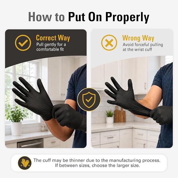 Black Vinyl Gloves, Food Grade Gloves Disposable Latex Free | Powder Free Guantes for Cleaning, Cooking, Food Prep
