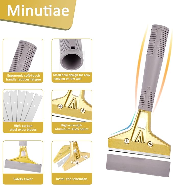 Razor Blade Scraper,Floor Scraper Tool with 30PCS Extra Blades,Paint Scraper Ideal for Cleaning Stove Top,Windows,Glass,Tiles,Wall,Labels.(4 in,Metal) | 4"Heavy-Duty Floor Scraper,Ideal for Cleaning Windows,Glass,Tiles,Wall,Labels,DIY Renovators,Profes...
