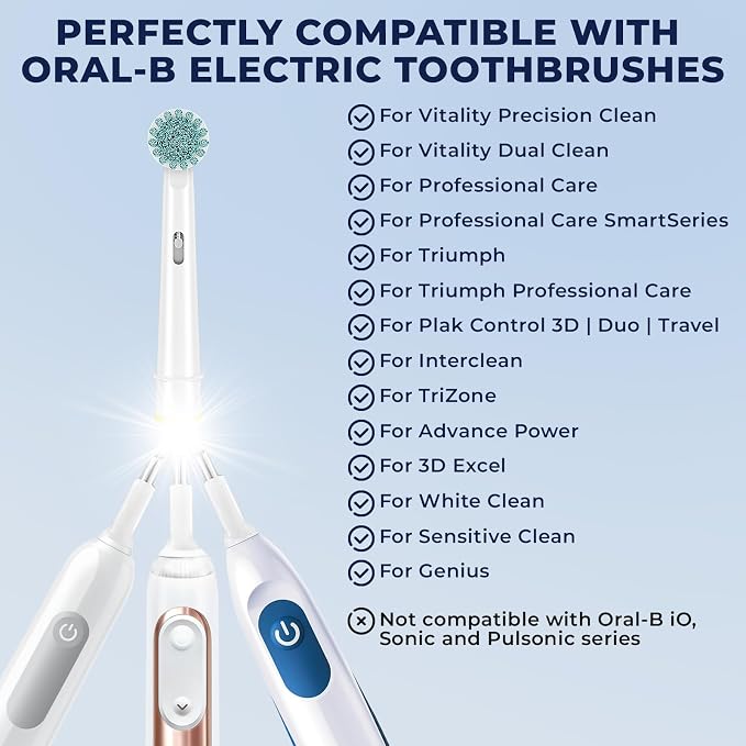 Sensitive Gum Care Replacement Toothbrush Heads Compatible with Oral B Electric Toothbrushes, 8 Pack Sensitive Clean Soft Bristles Brush Heads Refill for Oral B Pro, Genius, Vitality. White
