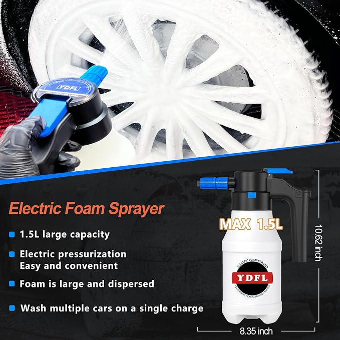 Electric Foam Sprayer,1.5L Pump Sprayer, Pressurized Sprayer with Charge for Home, Garden and Car Beauty and Cleaning Foam Sprayer-Blue