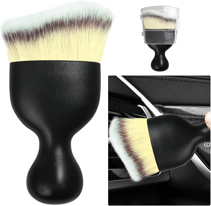 Ziciner Car Detailing Brush, Curved Soft Bristles Auto Removal Dust Collectors, Universal Vehicle Dashboard, Air Conditioner Vents etc Interior Cleaning Tool Accessories (Beige)