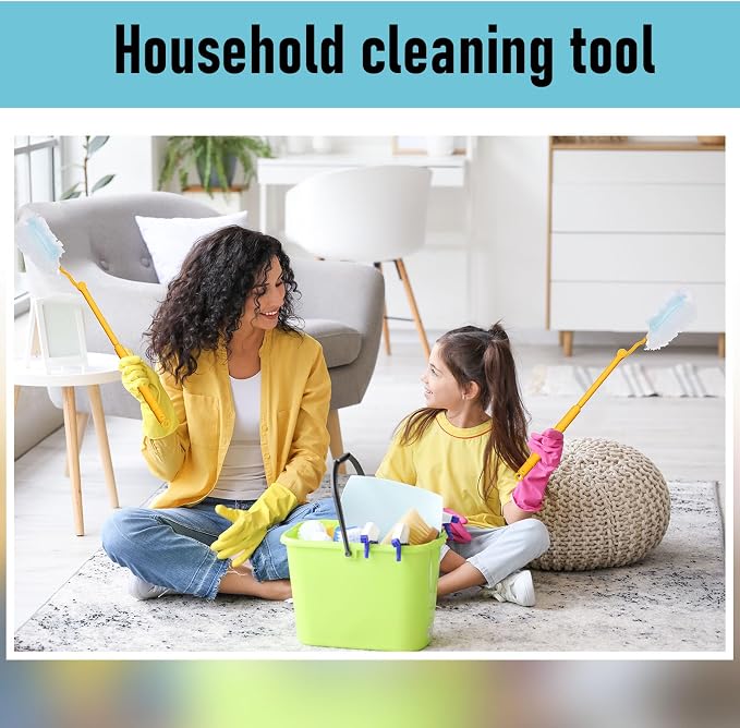Colingmill 4 Pcs 3 ft Replacement Handles Compatible with Duster Refills | For Ceiling Fans, Blinds, Shelves, Windows, Long Extended Handle Only, Yellow, Foldable, Durable PET, 270° Rotating Head
