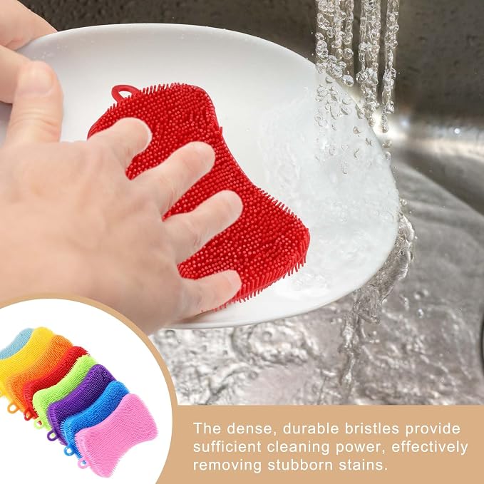 uxcell Silicone Dish Scrubber, 3 Pack Reusable Dishes Sponges Silicone Sponges Double Design for Kitchen Bathroom Cleaning Gadgets Accessories Countertop Cookware Pots Pans, Orange
