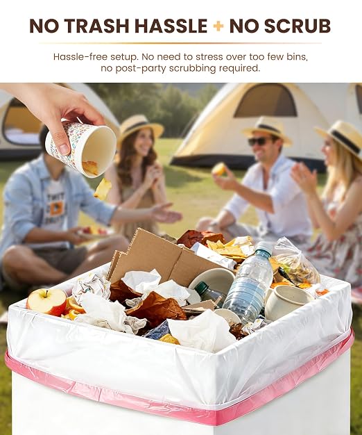 Magicheap 30 Gallon Disposable Trash Cans for Parties, 4 Pack, White | 30" H x 14" W x 14" D, Reusable, Portable, Collapsible, Recycled Cardboard Recycle Bin for Events Parties Camping
