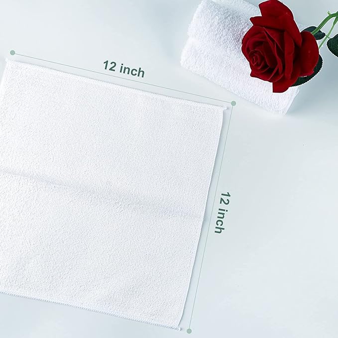 Orighty Washcloths Bulk, 50 Pack Microfiber Face Towels, 12x12 Inch White | Highly Absorbent & Soft Feel, Multi-Purpose Wash Cloths & Hand Towels for Bathroom, Hotel, Spa, and Gym