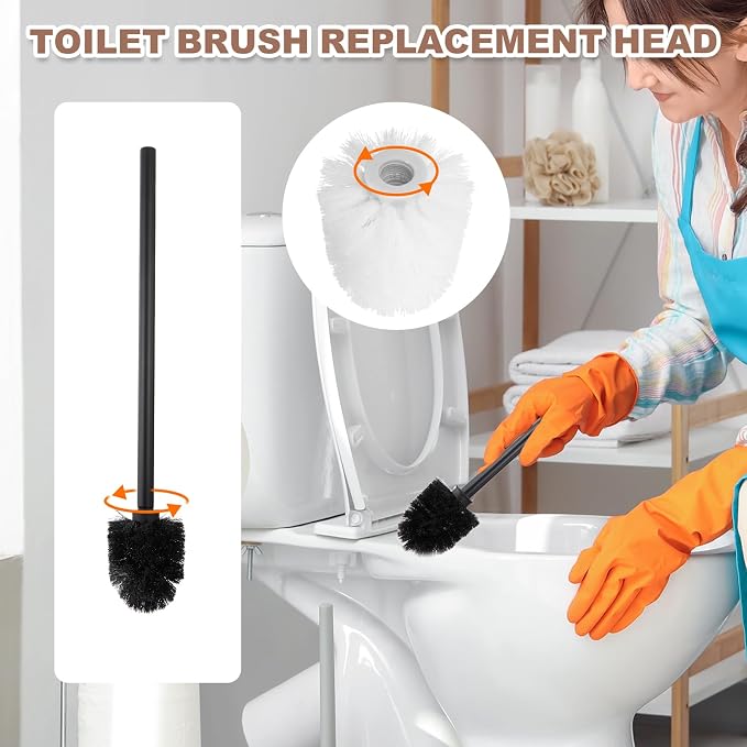uxcell 2 Pcs Toilet Brush Set Replacement Head, 9.8 Inch Toilet Brush Refills with Handle, Bathroom Cleaning Tool Restroom Accessories for Bathtubs Bathroom Home Apartments Office, Black