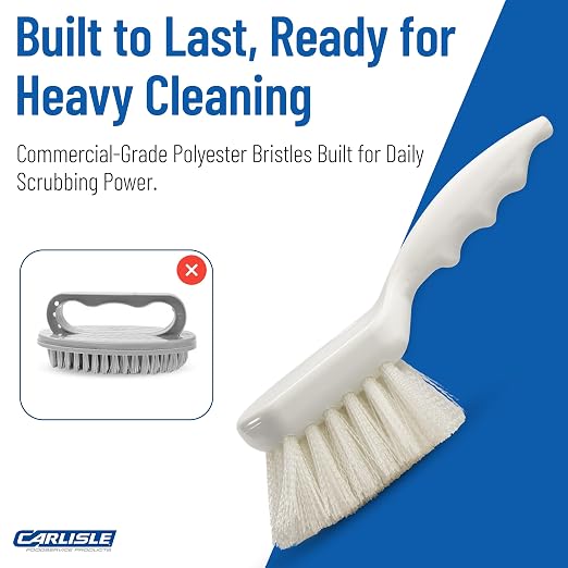 Sparta Nylon Utility Scrub Brush, 8 Inch, White | Flo-Pac, Pistol-Grip Handle, Soak-Proof Plastic, BPA Free, FDA-Compliant Materials