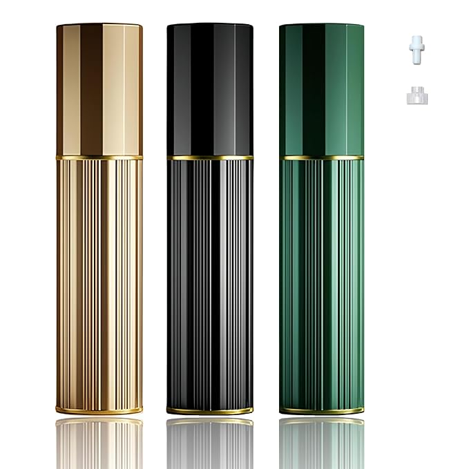 Perfume Travel Refillable Bottle Cologne Portable Atomizer Fragrance Scent Sprayer Pump Fill from Bottom Mini Pocket Size 5ml for Travel Essentials & Best Gift (Gold+Black+Green)
