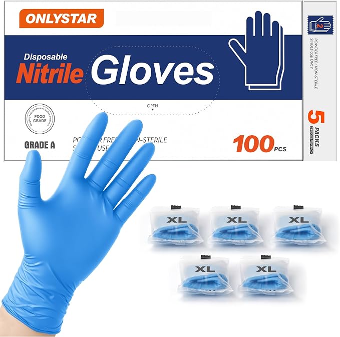 5 Mil Disposable Nitrile Gloves XL, 100Pcs + 5 Pairs | Food Safe, Latex & Powder Free for Mechanics, Painting, Food Service, Food Handling, Hotel, Restaurant