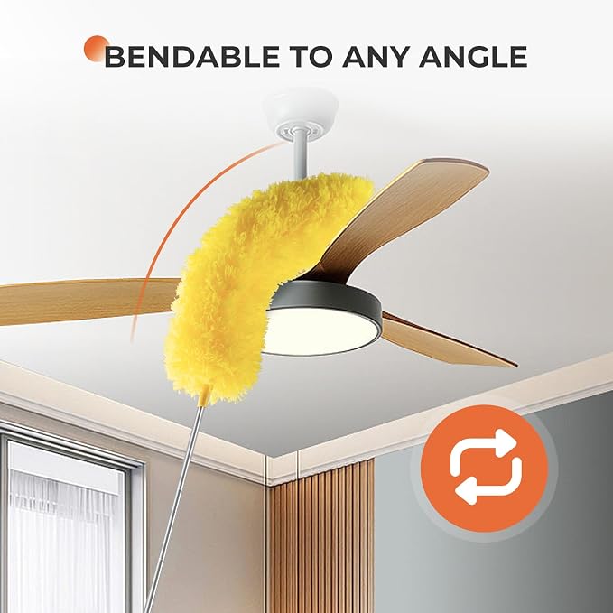 Microfiber Feather Duster, High Ceiling Fans with 30-100 Inch Pole, Green | Bendable and Washable Head Traps Dust Without Scratching, Reaches Blinds, Fixtures, Corners and Cobwebs for Wet or Dry Use