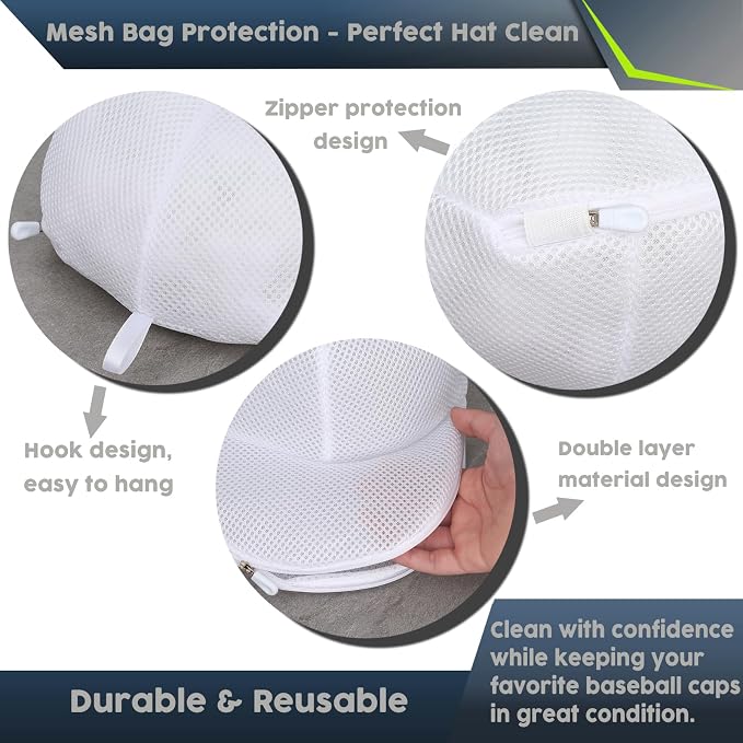 Hat Washer Cage for Washing Machine (White#1) | Cap Washer with Mesh Bags, For Baseball Caps, Hat Cleaner Protector Cage
