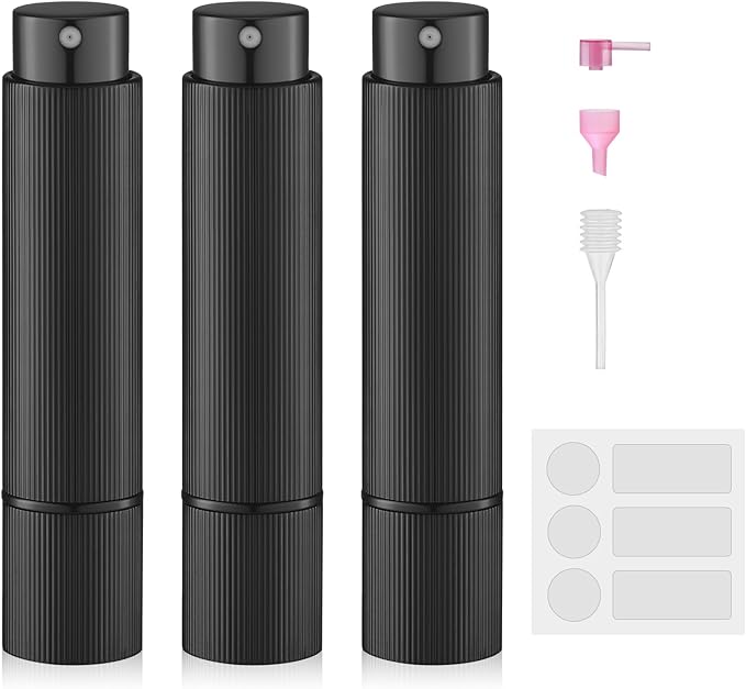 Lulupack Travel Perfume Bottle Refillable - Cologne Spray Atomizer Mini - Small Travel Size Sprayer Empty for Refill Sample Container - Portable Fragrance Decant Dispenser for Men Women 3PCS 8ml Black