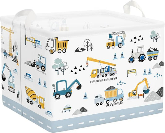 Cars Laundry Hamper Cartoon Vehicle Large Storage Basket Collapsible Parents Organizer Boy Toy Clothes Bins for Bedroom, Bathroom, Crane, 36L