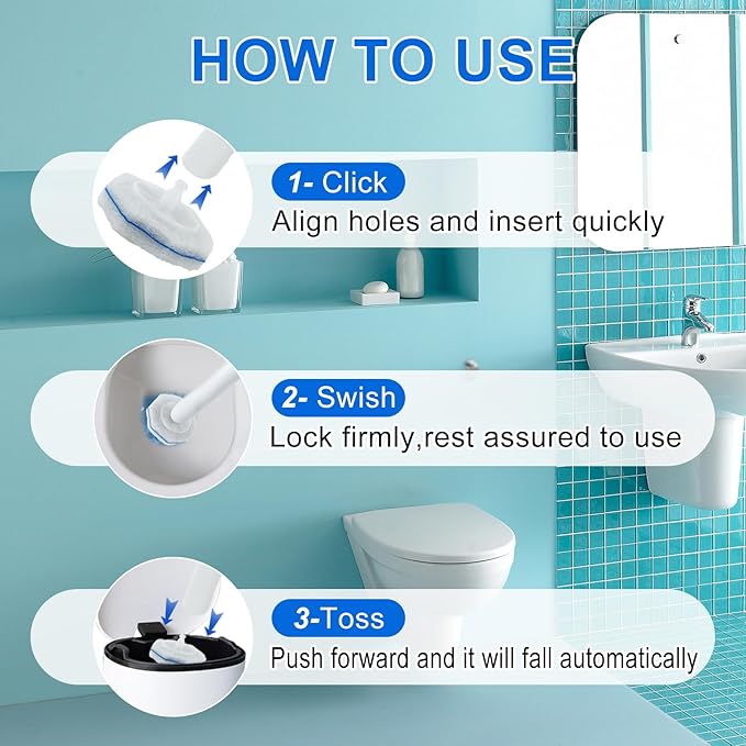 100pcs Disposable Brush Head Refills For Clorox Toilet Cleaning System, | Upgrade Fiber Cleaner Heads for Clorox Toilet Closestool .(not included brush rod)