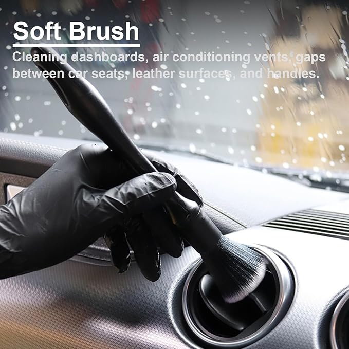 4 PCS Car Detailing Brush Set for Cleaning Interior or Exterior, Boars Bristle Detailing Brushes, Dusting Cleaning Supplies, Tool for Emblem, Air Vents, Wheels, Leather Upholstery Seat