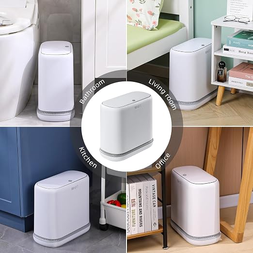 funest 3.3 Gallon Bathroom Trash Can with Push Lid, Dog Proof, White | Double-Layer Design, Air-Suction Bag System, Narrow Plastic Garbage Can with Extra Buckle Replacement