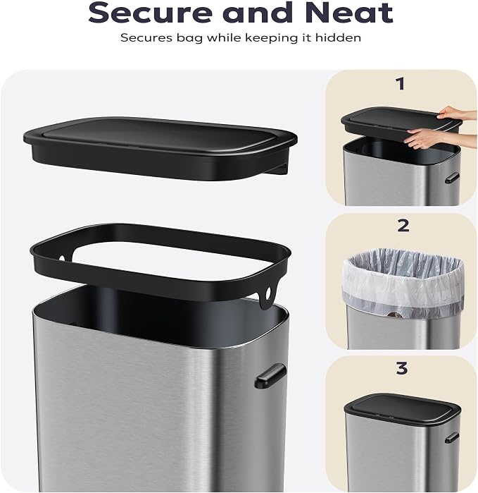 Furnify 16 Gallon / 60L Kitchen Trash Can, Motion Sensor Trash Bin with Lid | Large Capacity Touchless Garbage Waste Bin, Waterproof Brushed Trash Bin, Trash Can for Kitchen Bedroom Bathroom
