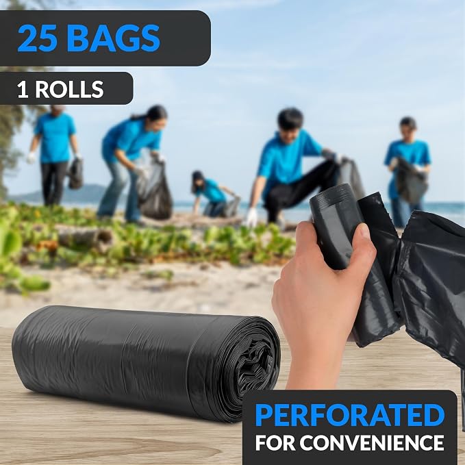Reli. 45 Gallon Trash Bags Heavy Duty | Black | (25 Count, Twist Ties Included) Extra Tough, Leak-Proof Garbage Bags | Made in USA | Ideal for Large Clean Ups