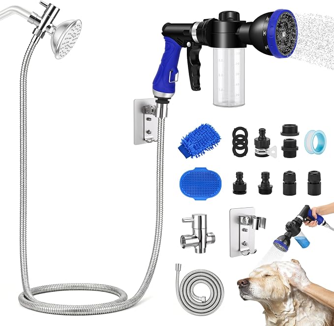 Upgraded 9.8FT Tub Faucet Sprayer Attachment for Dog Shower | Dog Washing Hose Attachment for Utility Sink/Bathroom/Sink, for Faucet Pup Pet Bathing Sprayer Kit