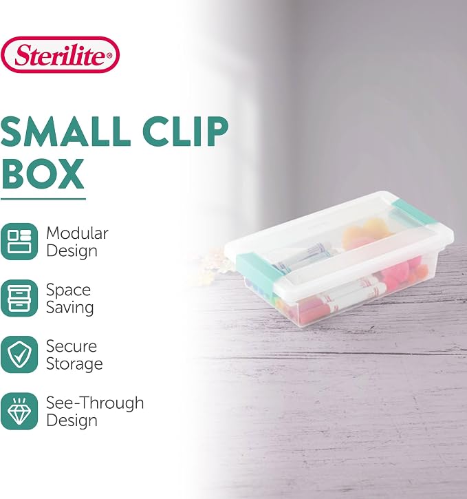 Sterilite Clip Box, Stackable Clear Plastic Bins- Small, 18-Pack | Storage Containers with Latching Lids for Writing, Arts or Crafts Supplies - Home, Office, Classroom & Workshop Organization