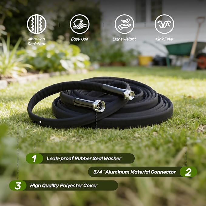Garden Hose 100ft Non-Expandable,Lightweight,Premium Flexible, Kink-Resistant Design, Extra Durable & Leakproof with Solid Fittings, Easy Coil Storage for Car,Lawn,Pet&Outdoor Using (100FT)