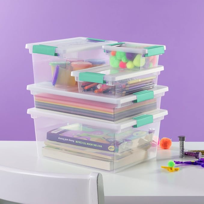Sterilite Clip Box, Stackable Clear Plastic Bins- Mini, 12-Pack | Storage Containers with Latching Lids for Writing, Arts or Crafts Supplies - Home, Office, Classroom & Workshop Organization